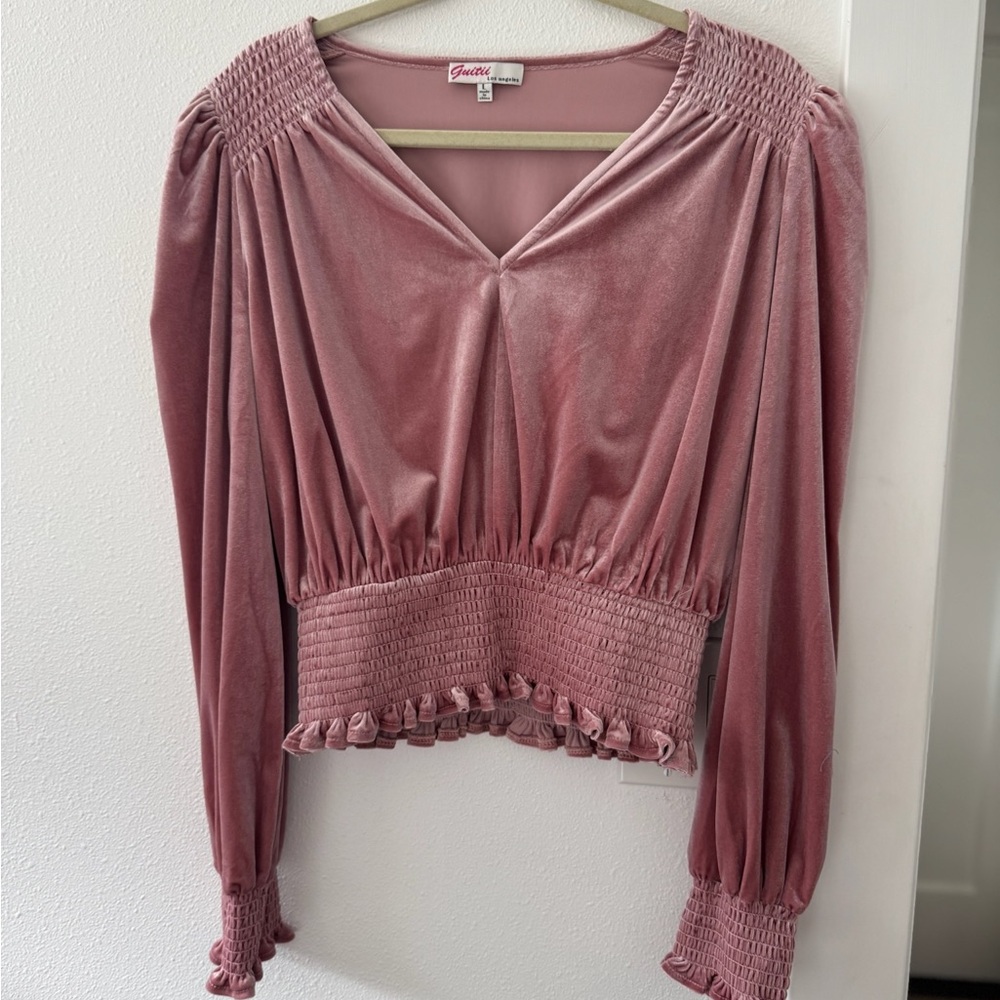 Pink Smocked Puff Sleeve Blouse